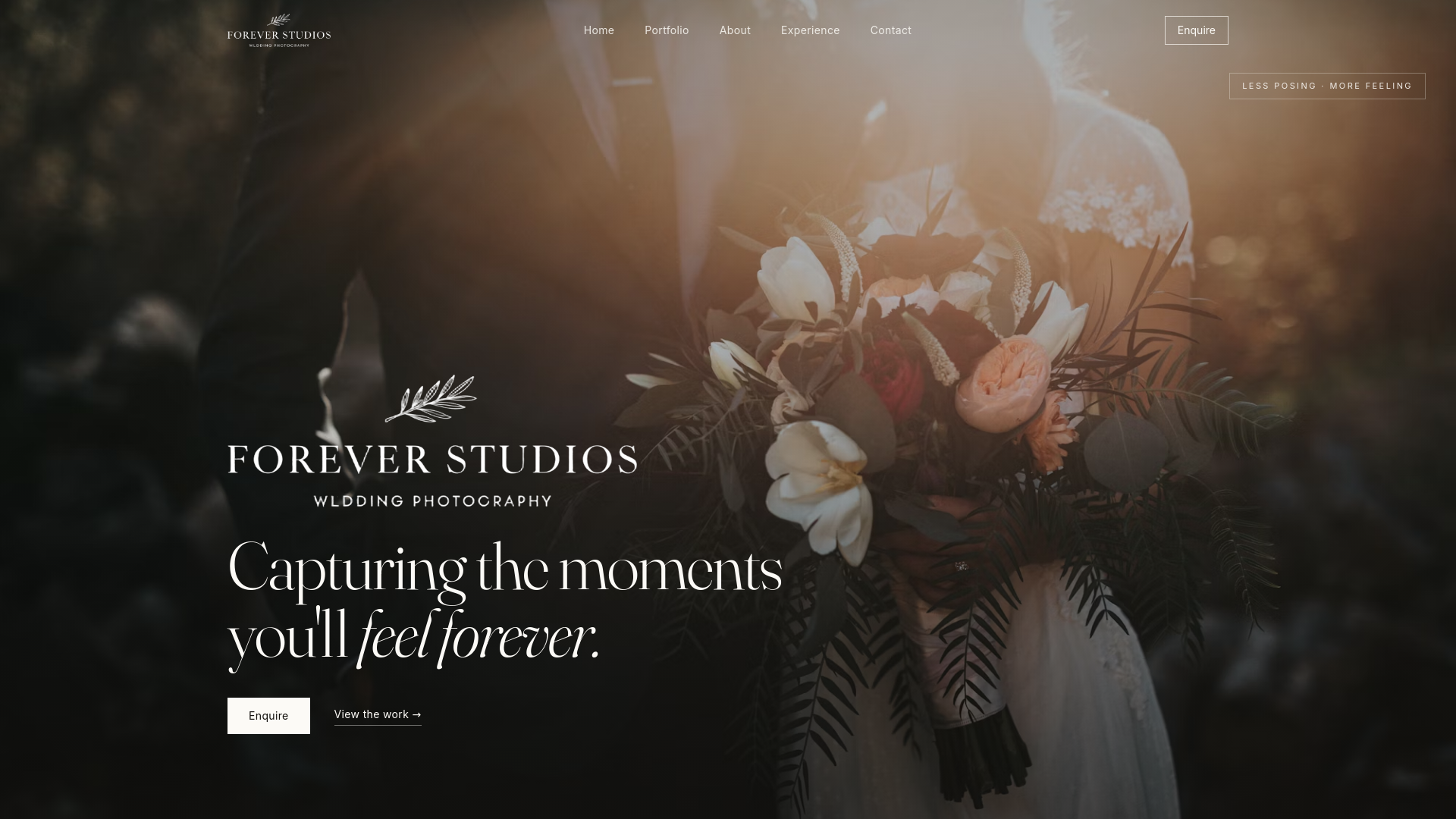 Forever Studios wedding photography homepage with warm imagery and elegant typography